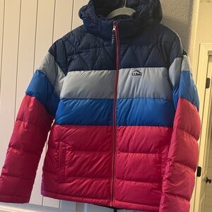 L.L. Bean Kids Colorblock Puffer Jacket - Navy, Light Gray, Blue & Red